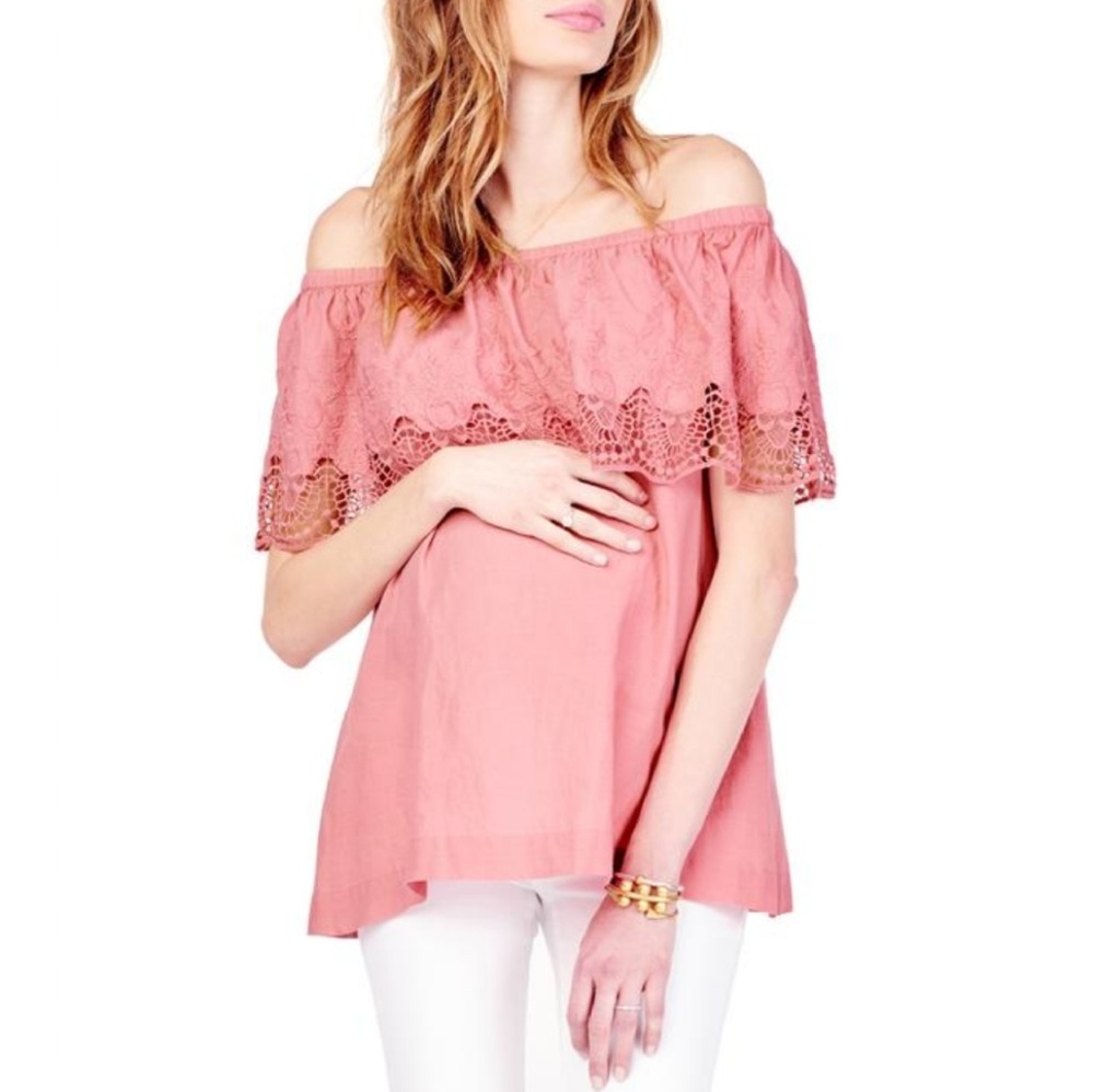 Ingrid and Isabel Pink Off shoulder Maternity Top